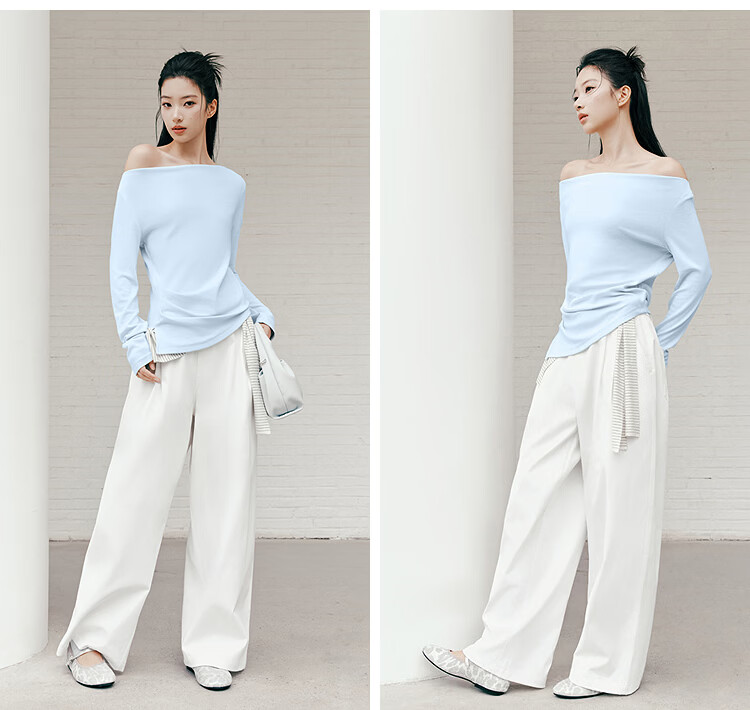 Semir Women's Long Sleeve Crop Top Off-Shoulder Waist Slim Fit Shirt 26 Autumn One-Shoulder Elegant Outerwear 10A526101001 17