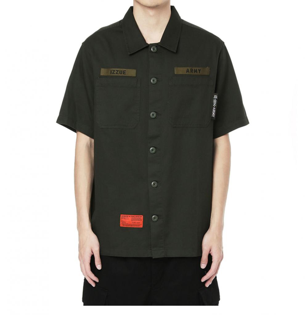 it izzue男装工装短袖衬衫夏季休闲街头logo印花8300s1g bkx/黑色 m