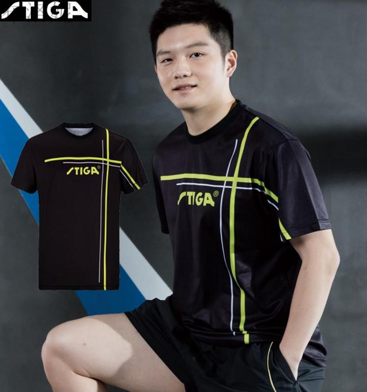 stiga斯帝卡短袖乒乓球服衣服圆领乒乓球服装男女运动服短袖t恤荧光绿