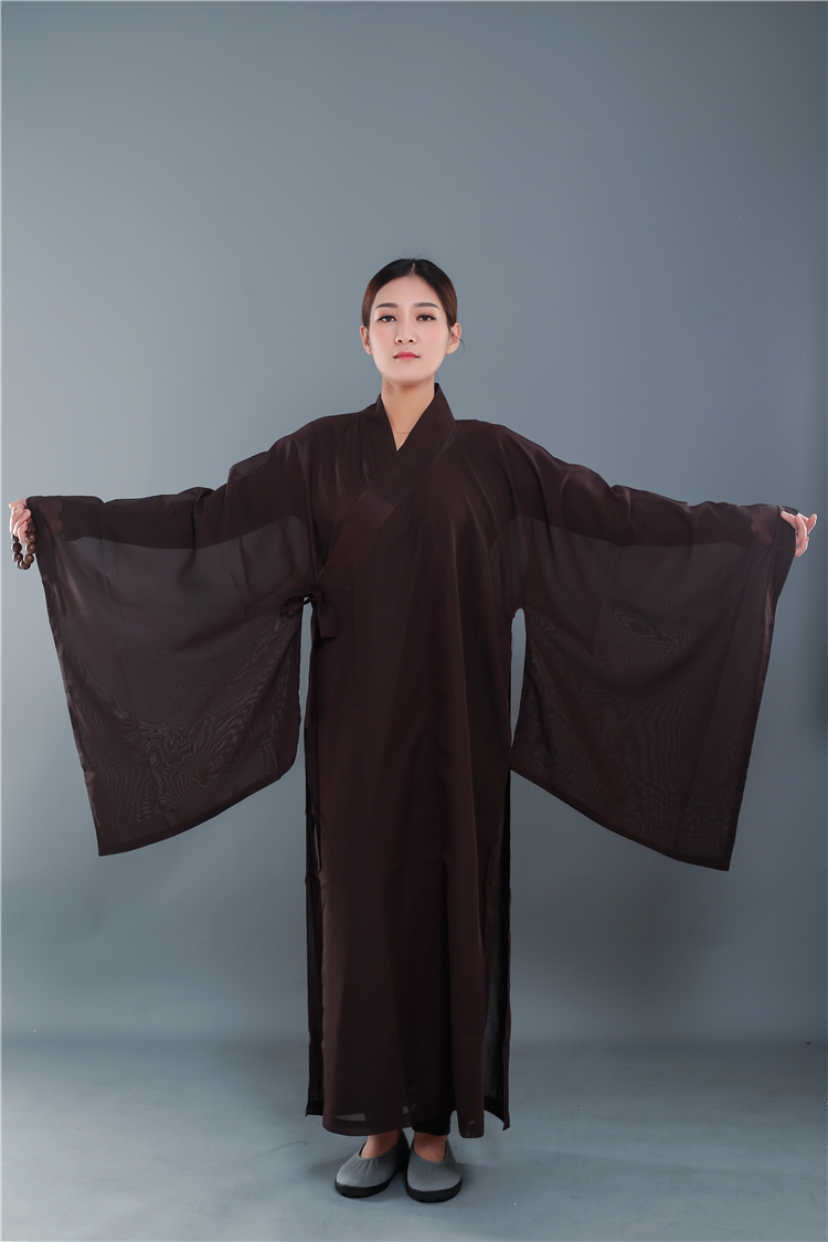 夏天居士海青女佛教衣服麻纱海青透明咖啡色海青黑色海青和尚衣服僧衣