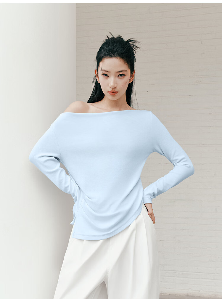 Semir Women's Long Sleeve Crop Top Off-Shoulder Waist Slim Fit Shirt 26 Autumn One-Shoulder Elegant Outerwear 10A526101001 16
