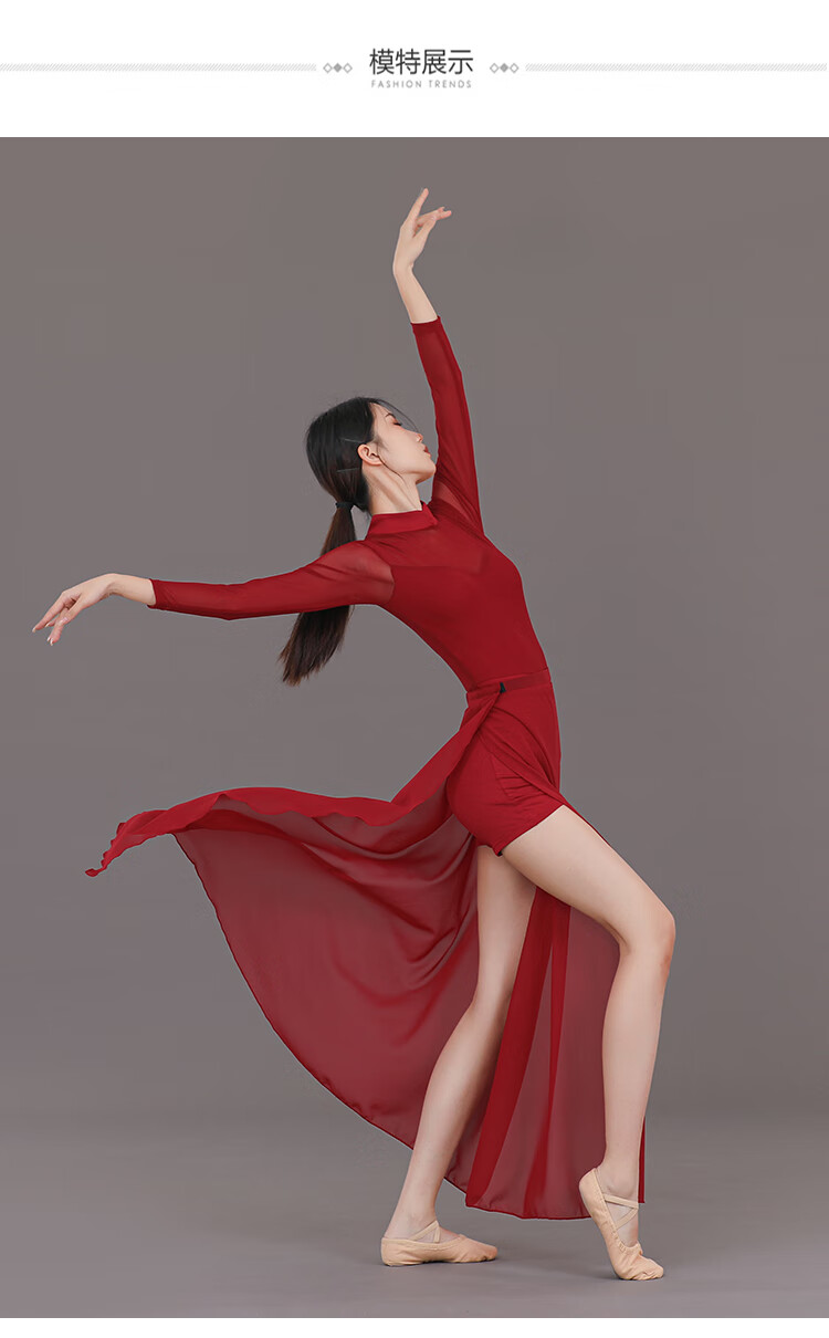 古典舞舞蹈服旗袍中国风弹力中国蹈民族风半身长裙身韵高腰开叉显瘦