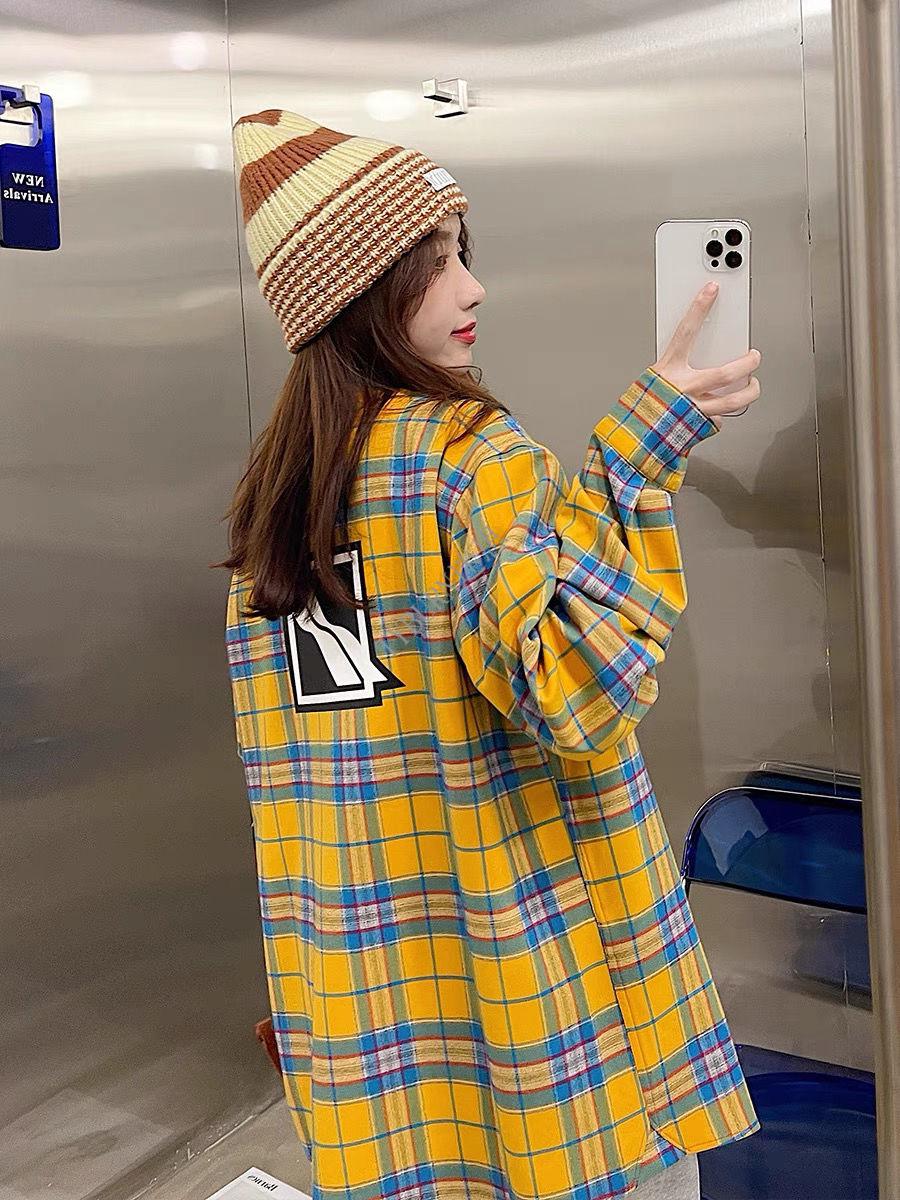 we11done 景田同款长袖格子衬衣宽松休闲oversized 小众衬衣外套 黄色