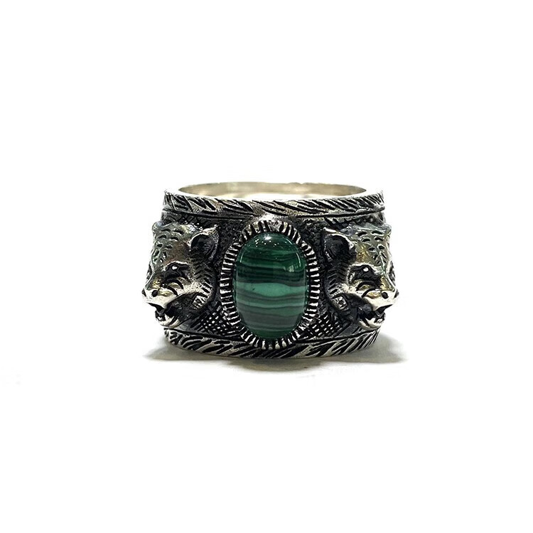 gucci 古驰 花园系列 孔雀石虎头戒指925银 送男友street wind百搭