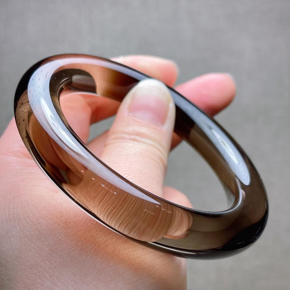 古珍茶水晶手镯茶晶胖圆条55内径女款镯子时尚圆镯一物一图送长辈妈妈