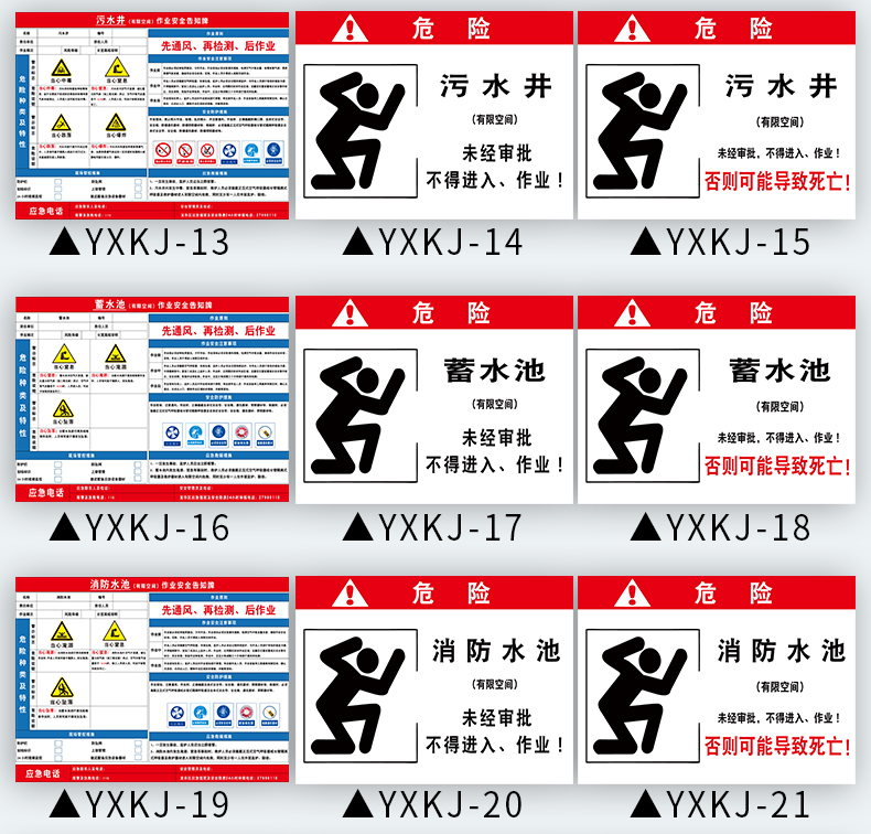 污水处理池 消防水池 蓄水池冷库作业安全危害告知牌 有限空间受限