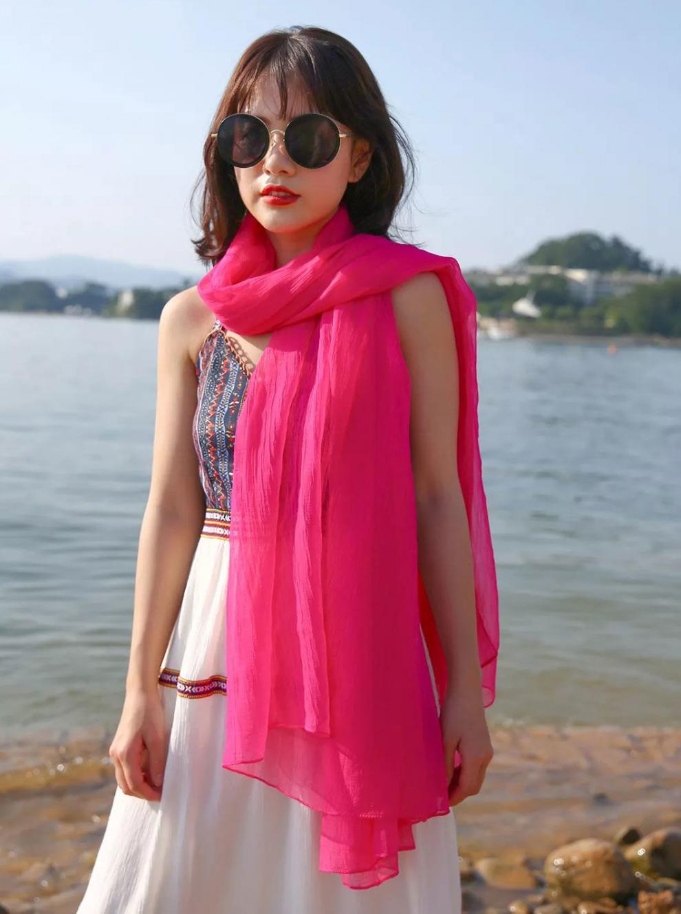 dafify纯色大尺寸沙滩巾丝巾纱巾围巾女秋冬超大长款纯色时尚百搭披肩