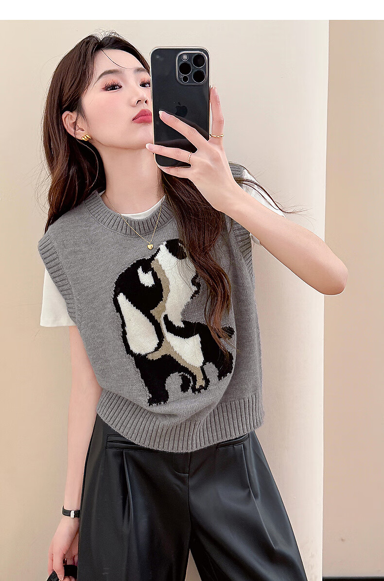 TonLion 2025 Autumn Winter Abstract Pattern Women's Crew Neck Pullover Vest 3