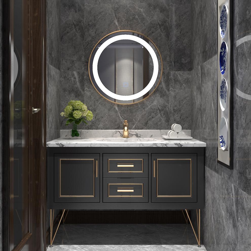 浴室柜风格洗手洗脸面盆组合轻奢卫生间洗漱台 60*55对开门 60智能圆