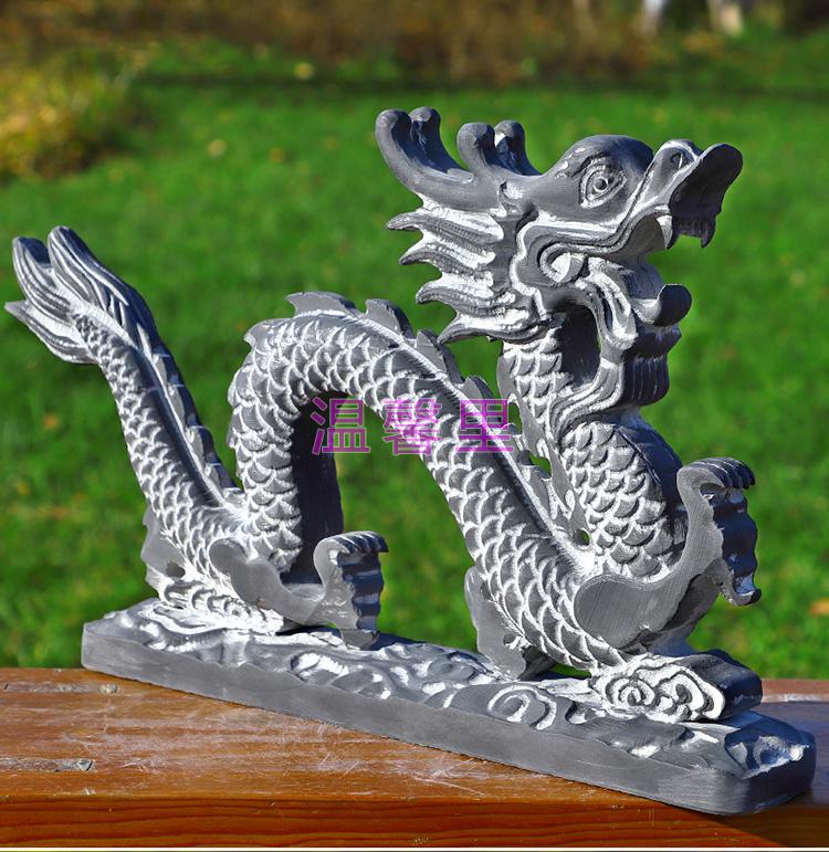 温馨里 石雕龙石雕凤凰青石龙龙石头龙摆件二龙戏珠青龙朱雀 25厘米长