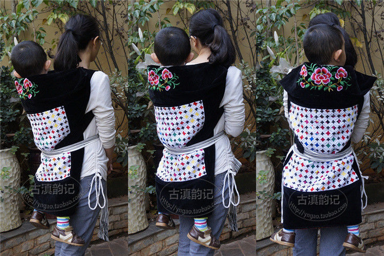 莱森熊云南传统宝宝背带贵州老式小孩背巾多功能绣花背扇四川前抱后裹