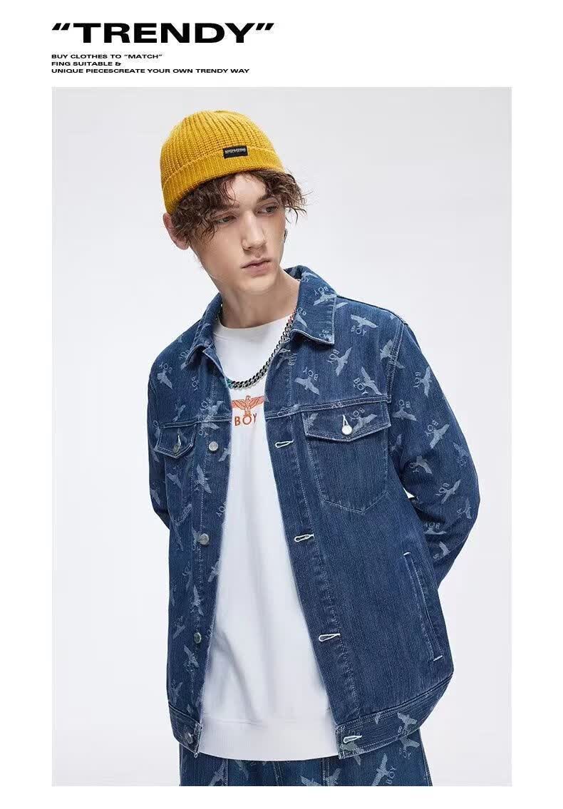 伦敦男孩(boy london)潮牌boy牛仔外套满印老鹰上衣男女夹克休闲百搭