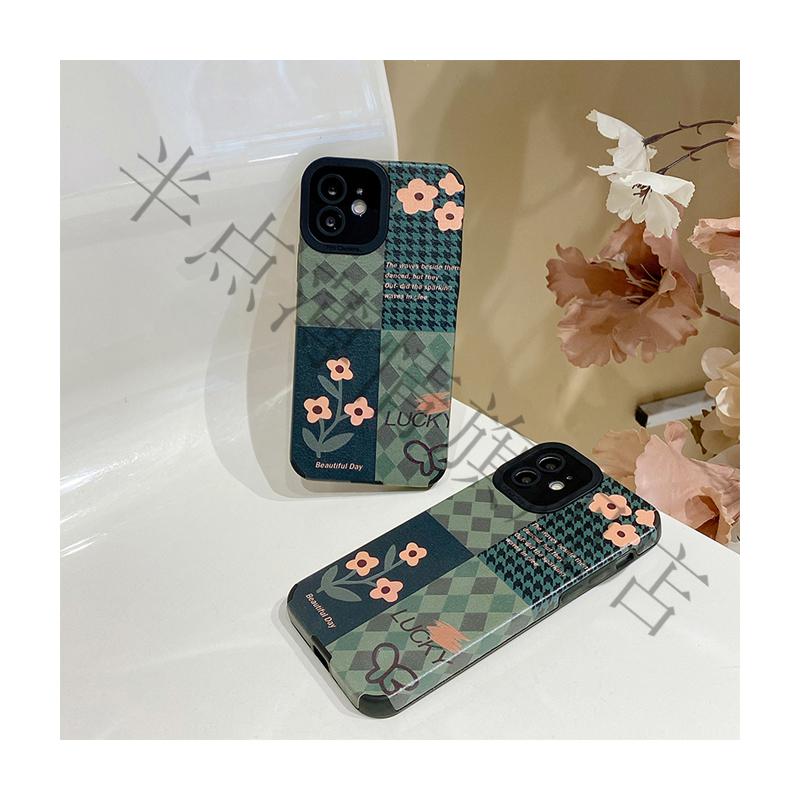 适用于vivox27手机壳复古绿菱格花朵s9/s6韩风x60/x27软壳y52s/y70s防
