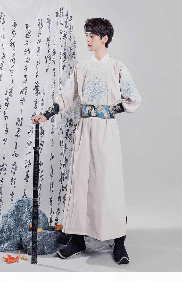 汉服男圆领袍明朝飞鱼服武侠风古风中国风道袍唐朝表演服古装 黑色