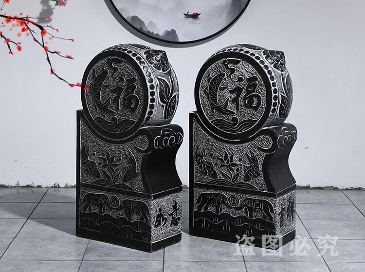 舞万花石雕门墩抱鼓石一对仿古青石石鼓小象石头门鼓石酒店别墅门口