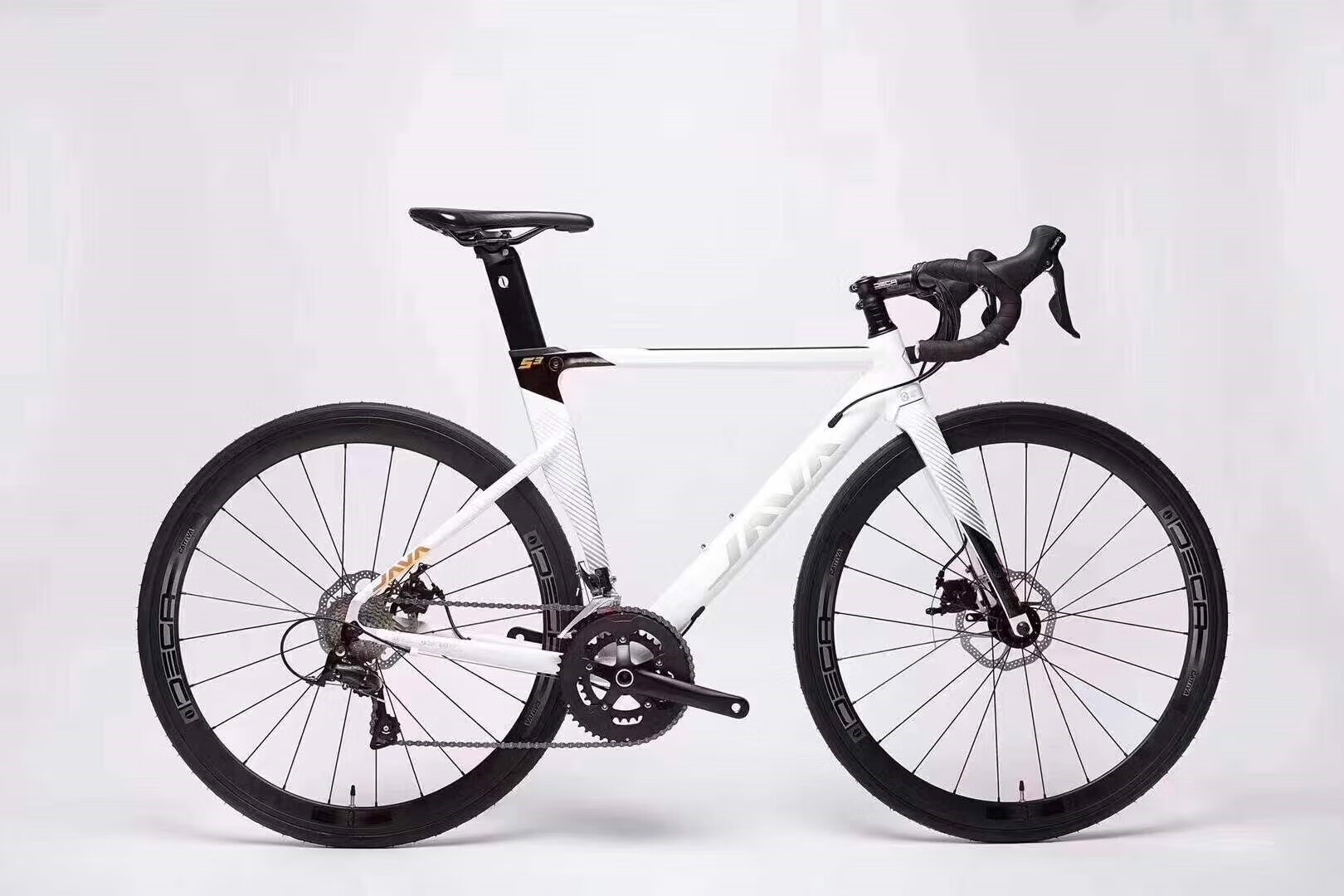 碳纤维自行车 公路鱼雷3男女siruro6碟刹18变速22弯把碳 亮黑-18速-全