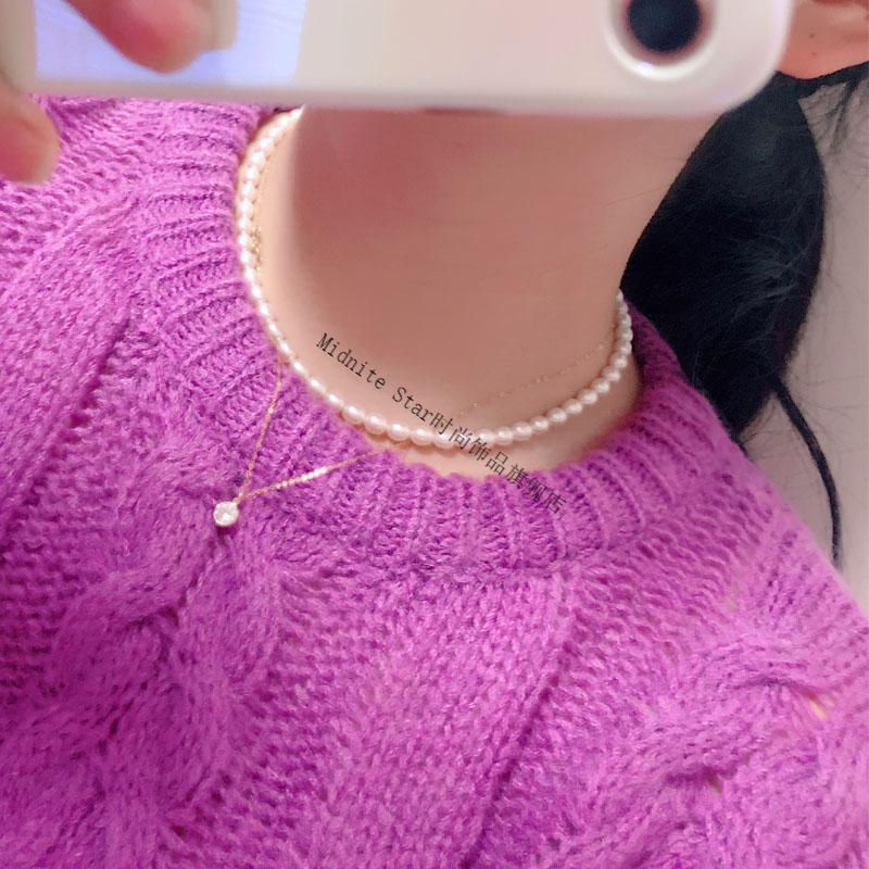 珍珠项链女米粒珠锁骨链包扣细颈链choker礼物短34mm45厘米不带延长链