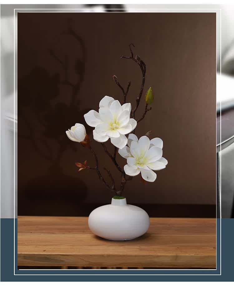 仿真玉兰花套装陶瓷花瓶桌面摆放花卉逼真花艺客厅餐厅装饰 白花瓶