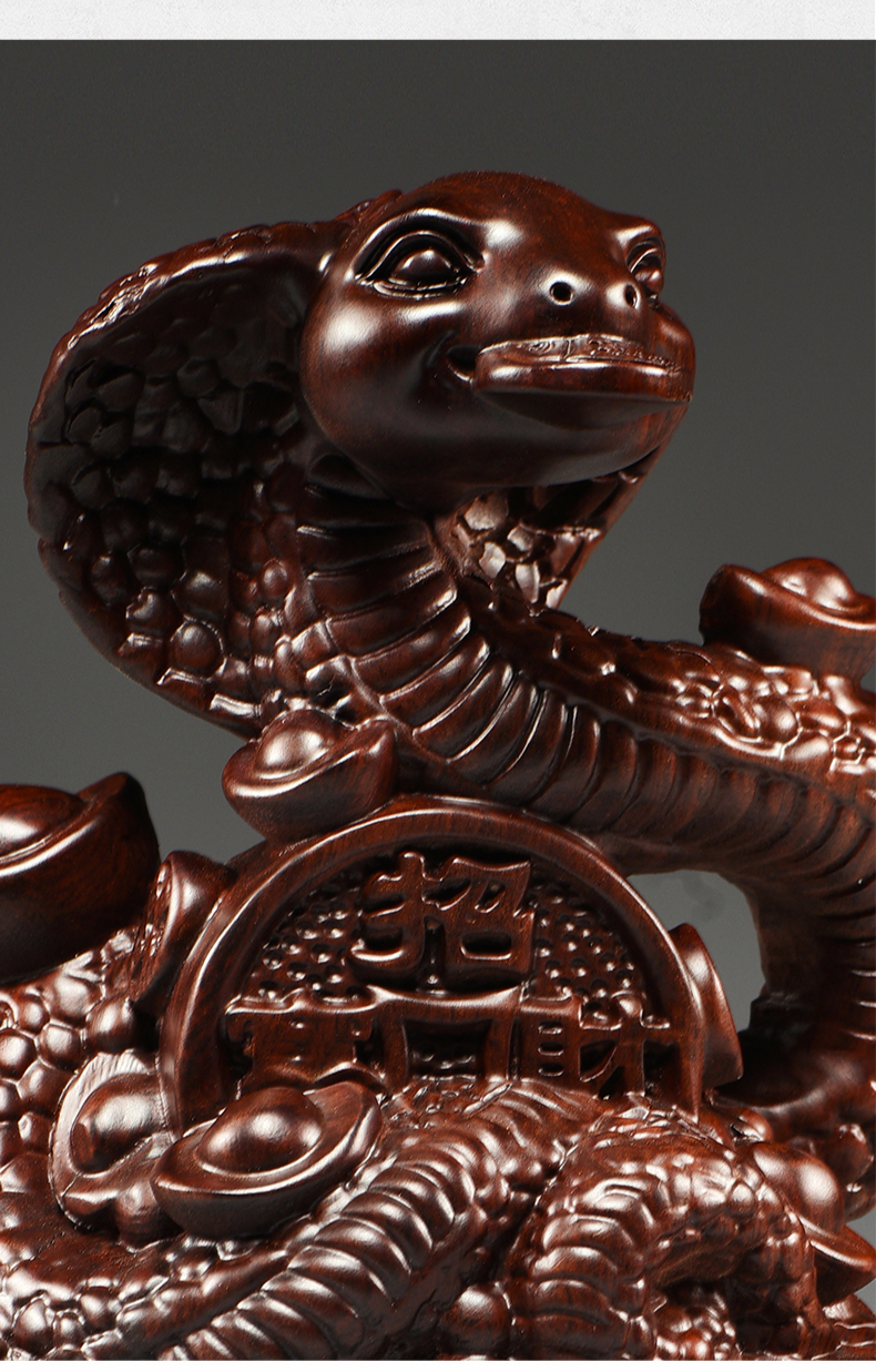刻木东方木雕十二生肖蛇摆件动物实木雕刻家居客厅办公装饰红木工艺品