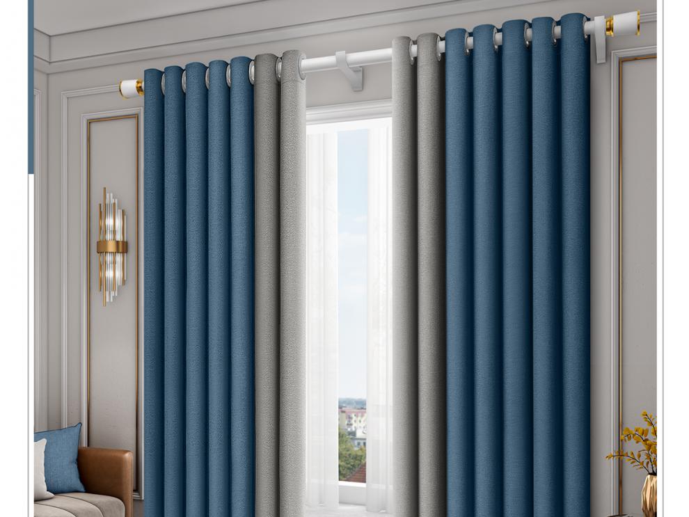 跃萃客厅2022新款流行打孔带罗马杆窗帘一整套杆全套卧室全遮光2021年