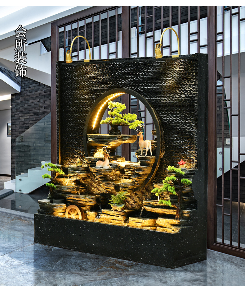 庭院景观鱼池水幕墙假山流水喷泉玄关办公室内外屏风庭院鱼池装饰景观