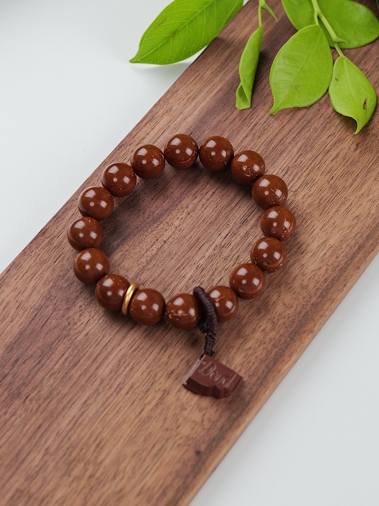 御漪 阿拉善巧克力雕刻吊坠紫金鼠手串男女士情侣手链珍珠金圈配饰