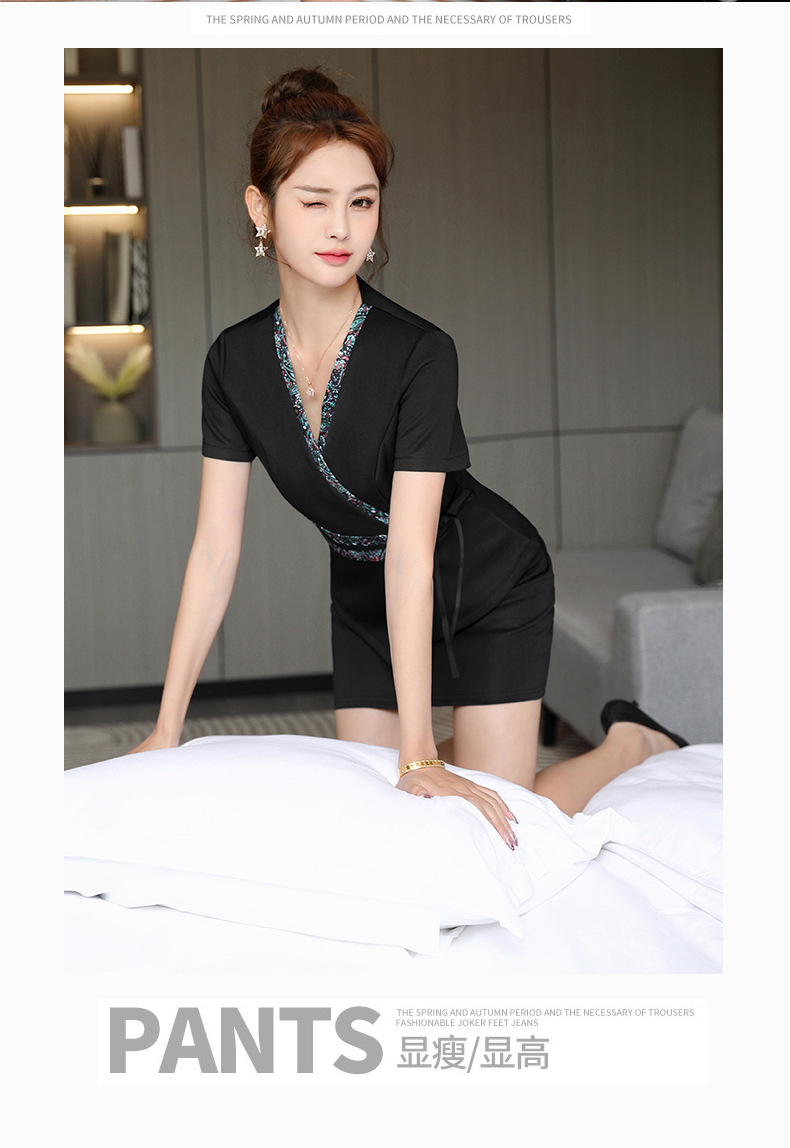 足浴店工作服女2022新款技师美容师水疗足疗桑拿工衣套装 2558-1杏色