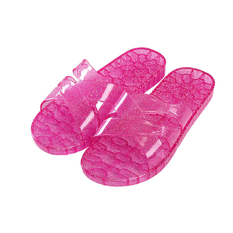 景秀姜山水晶拖鞋女 塑料平底鞋洗澡防滑凉拖鞋闪片透明平底拖鞋女