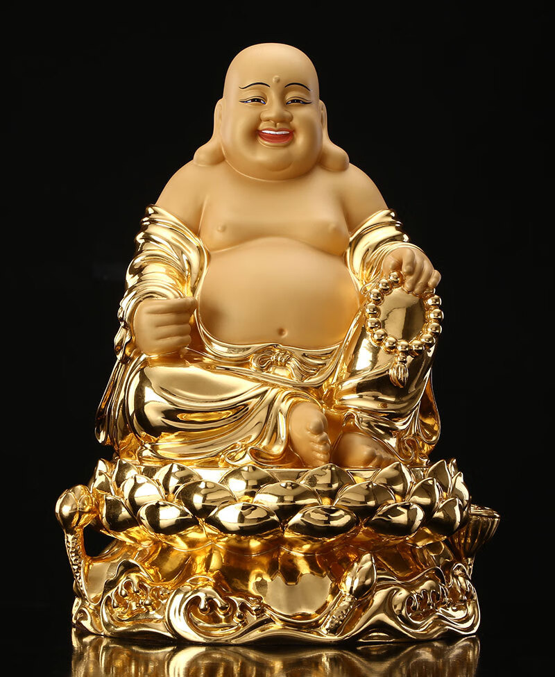 弥勒佛像台湾铜贴金笑佛大肚弥勒佛家用供奉大号店铺摆件12寸弥勒佛高