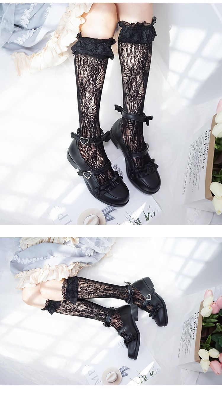 咪小主丝袜女白色蕾丝袜子女jk中筒袜春夏季小腿袜花边日系lolita2双