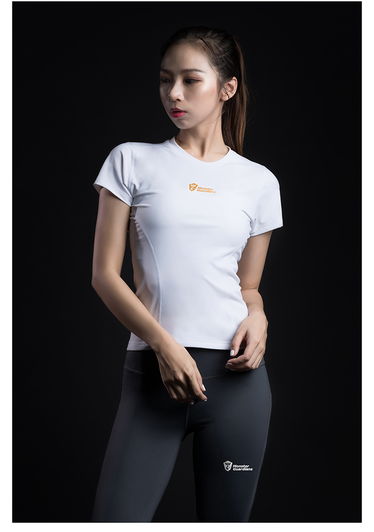 睿姿曼运动恤女子健身紧身衣拼接修身短袖印花上衣cloudwhite层云白s