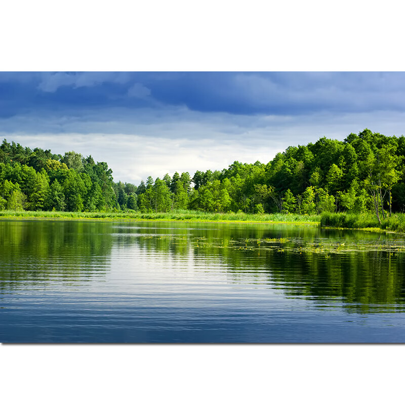 蓝天白云自然美景现代装饰画森林湖泊河流海报画客厅卧室墙贴挂画 z1