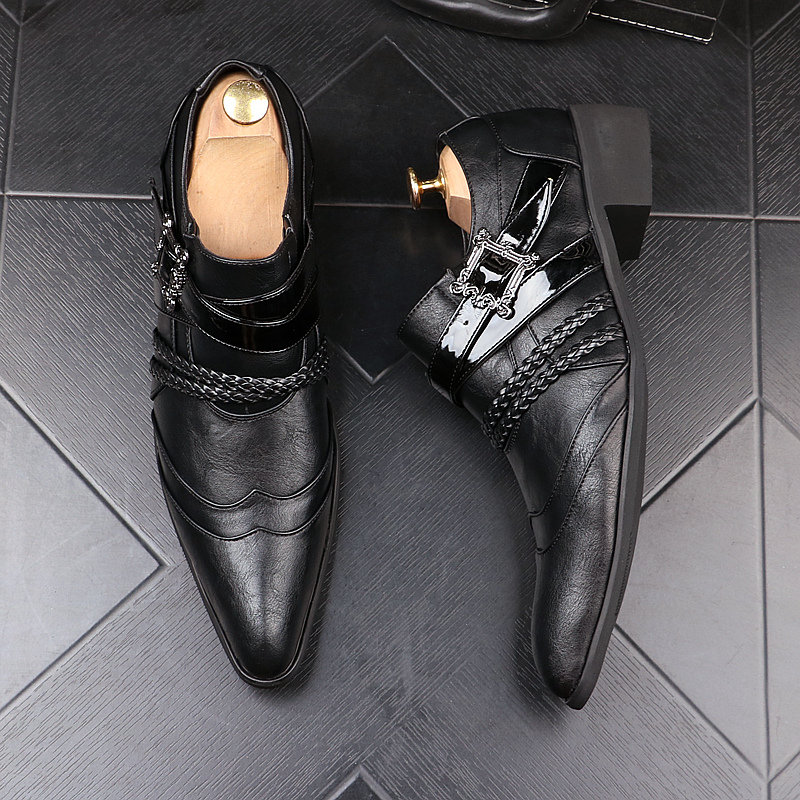 新上市品质保障男士英伦尖头高跟皮鞋发型师韩版潮男内增高6cm时尚