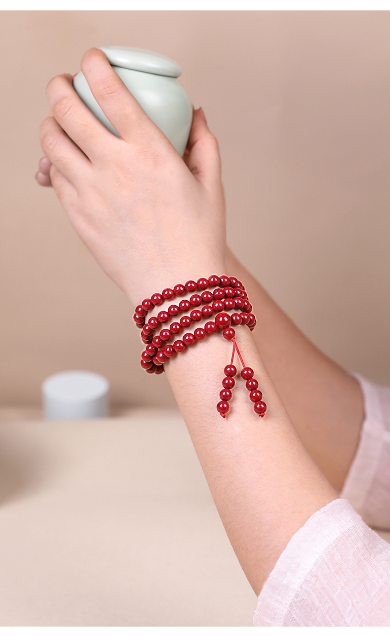 歌盼 朱砂手链原矿石108颗圆珠高含量晶体紫金砂男女手串 6mm钱袋款