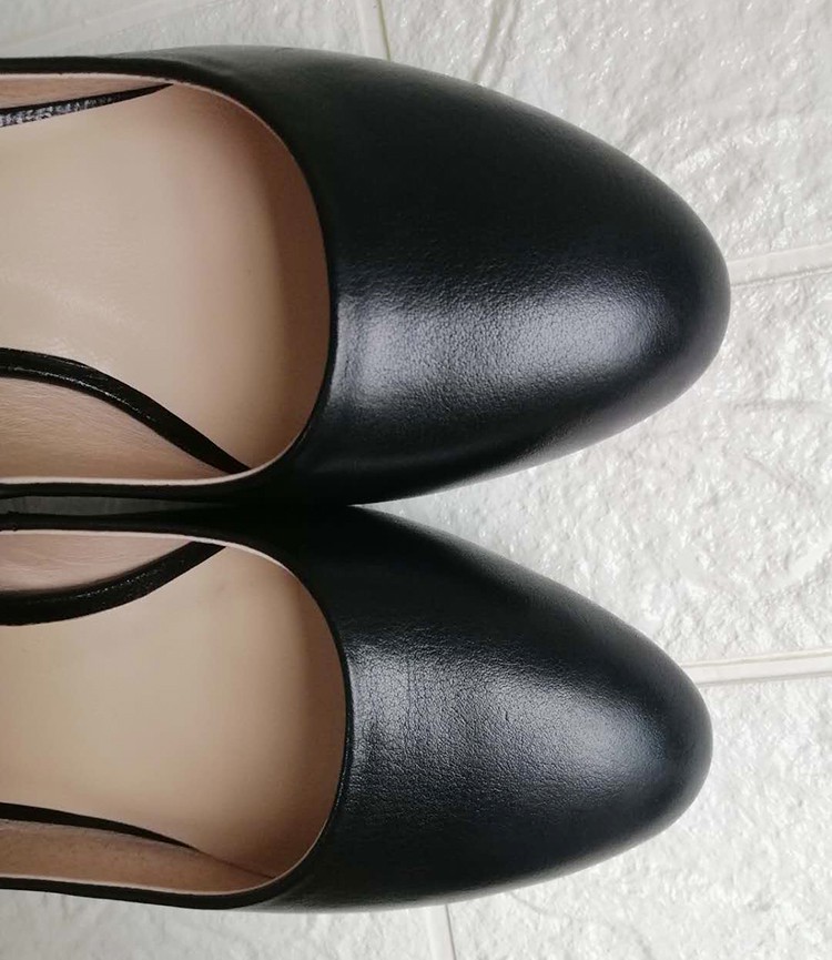 【鞋子京选】空姐鞋女工作鞋圆头全真皮中跟粗跟5cm面试礼仪艺考高跟