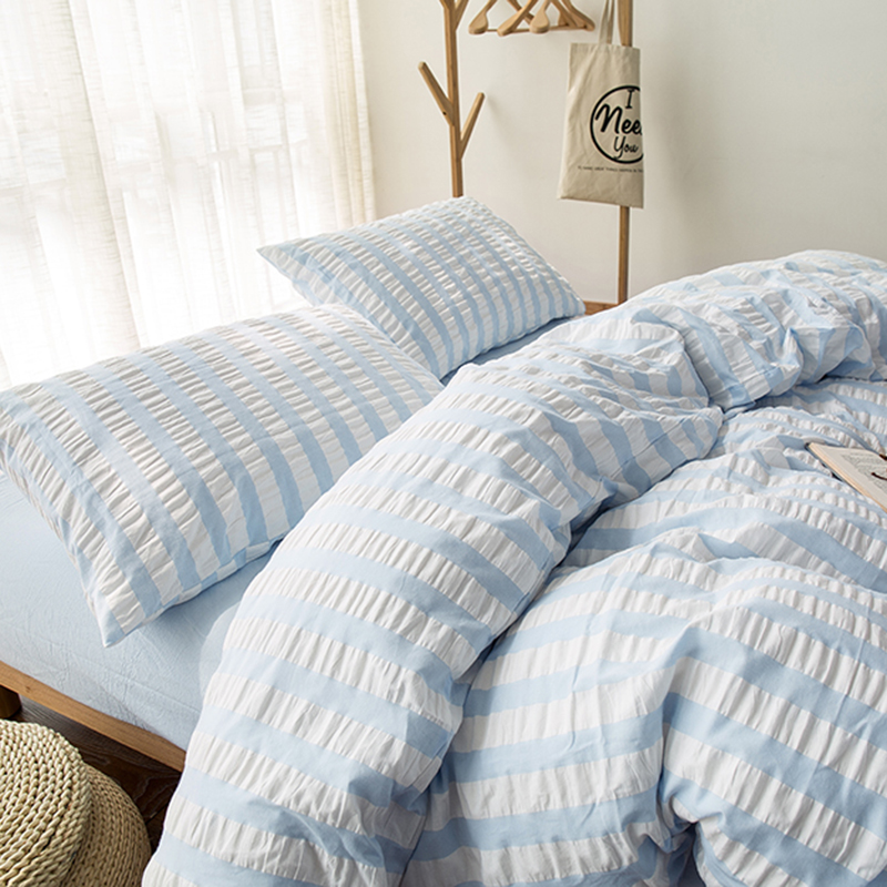 蹑云坊 泡泡纱四件套纯棉 夏季100全棉长绒棉简约酒店宿舍裸睡家纺床