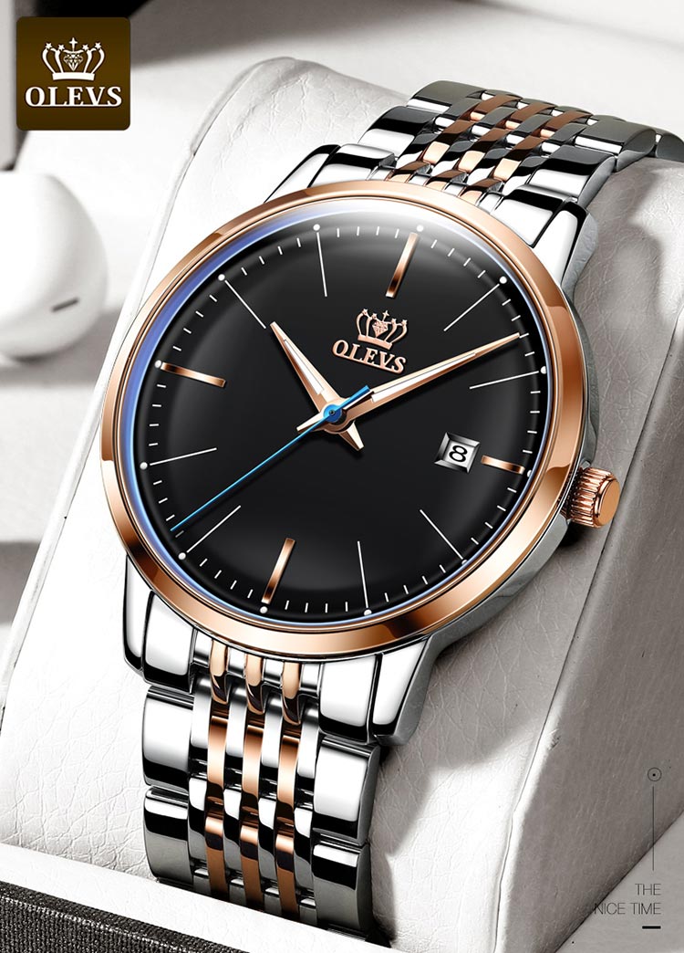 欧利时(olevs)手表男全自动机械表潮流夜光男士手表防水商务休闲精钢