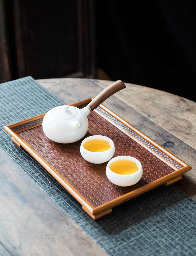 藤编奉茶竹制茶盘托盘竹编干泡台复古功夫茶具托盘老式怀旧小茶托 藤