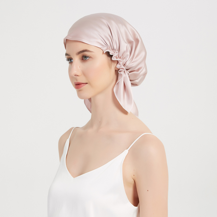 法国轻奢丝绸三角式素绉缎印花桑蚕丝月子产妇护发薄帽子舒适真丝睡帽