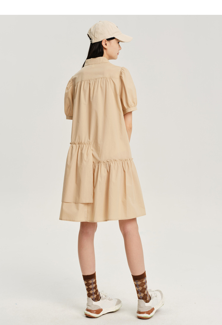 eland 衣恋女装2022秋季新款 不规则设计衬衫气质连衣裙半裙女依恋 浅