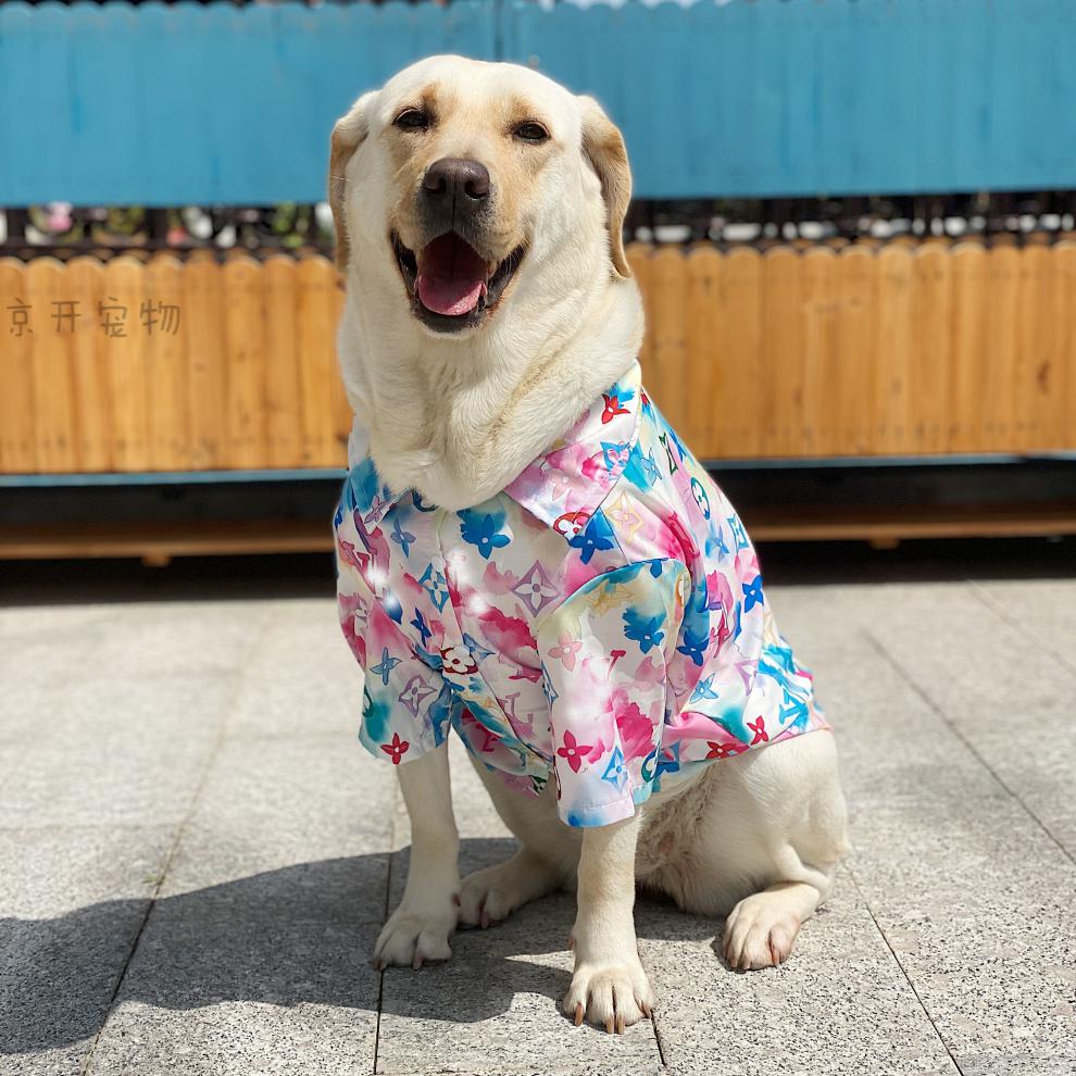 狗狗夏天衣服防晒防掉毛大型犬宠物扎染字母帅气时尚衬衫夏季薄款金毛