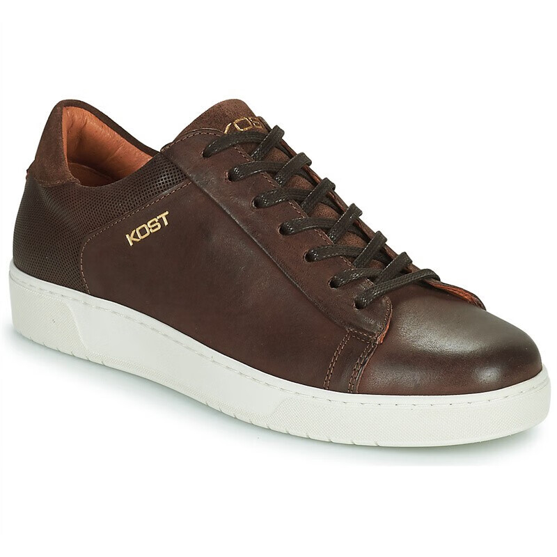 运动低帮板鞋系带休闲皮面球鞋橡胶底学生鞋棕色春夏法国品牌battle64