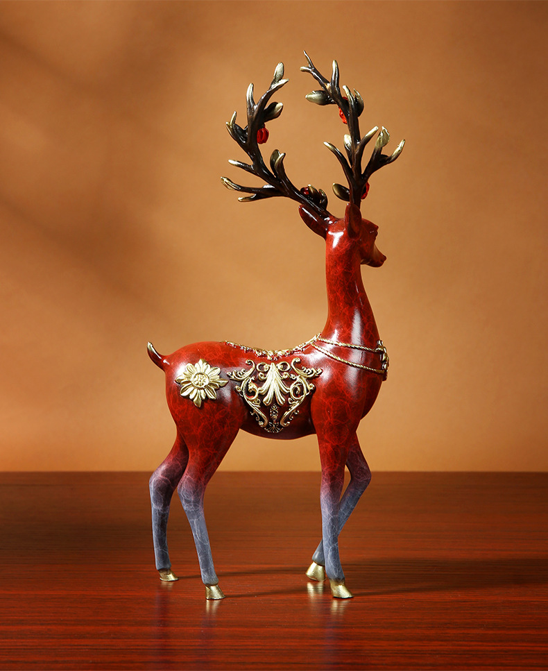 店鹿鹿亨通纯铜鹿摆件一对新中式家居客厅玄关装饰品梅花鹿工艺品红色