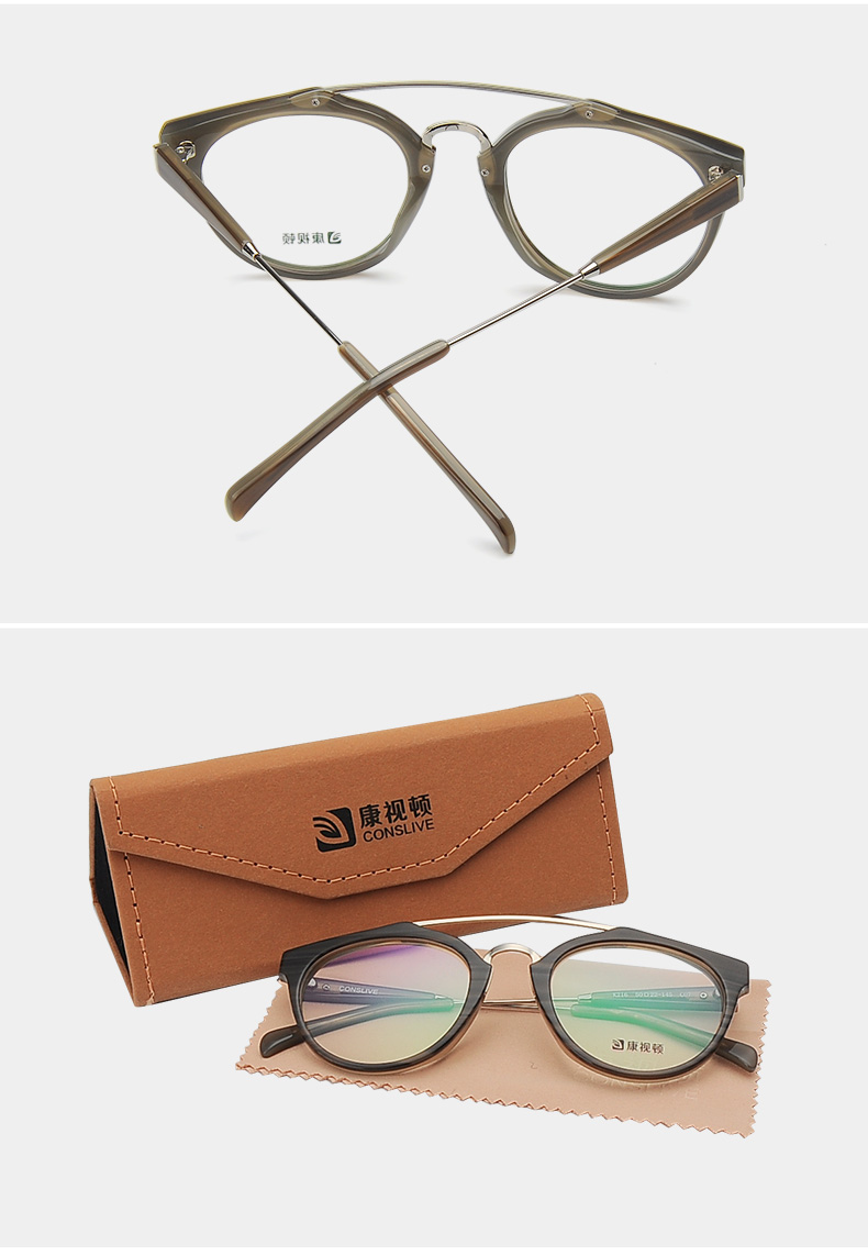 康视顿眼镜框 近视眼镜男女镜架 文艺复古双梁圆形框眼镜框k216 -灰