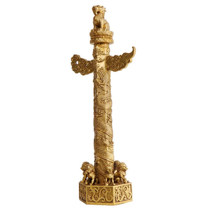 米炎69铜华表摆件流云龙柱望柱华表柱中华柱办公室摆件家居饰品 高