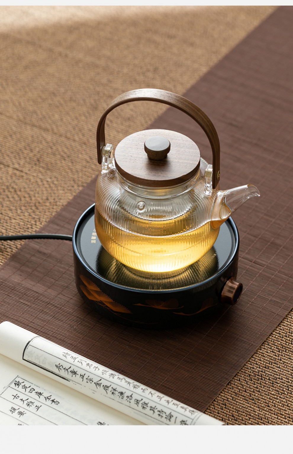 提梁烧水壶高硼硅玻璃煮茶壶办公室小型 电陶炉蒸煮茶器煮茶炉子 琥珀