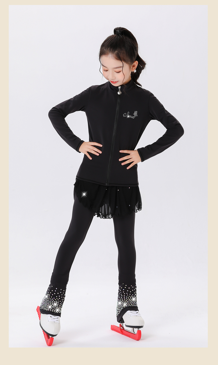 滑冰护臀裤滑冰服儿童溜冰服花样滑冰训练服装女童加绒表演裤子碧蓝色