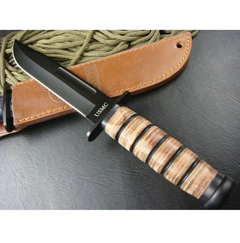 皮柄卡巴1217 高颜值户外刀具高端钢直刀野外求生高硬度刀防身 全刃