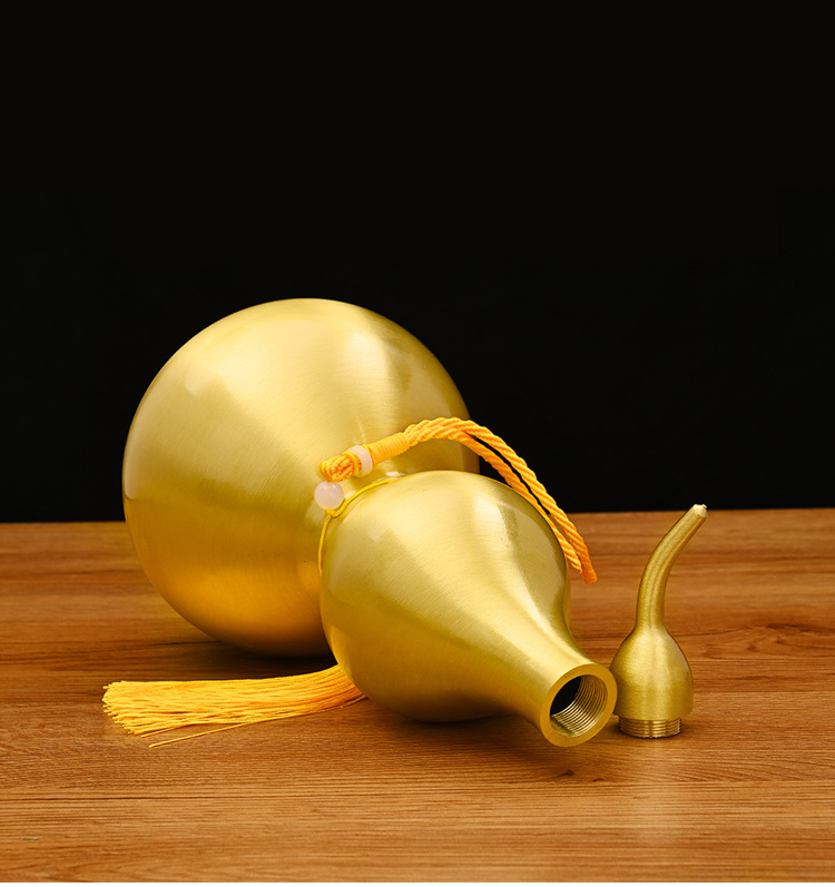 2022新款实木木鱼法器 造化入铜开口葫芦黄铜葫芦五帝钱摆件铜八卦