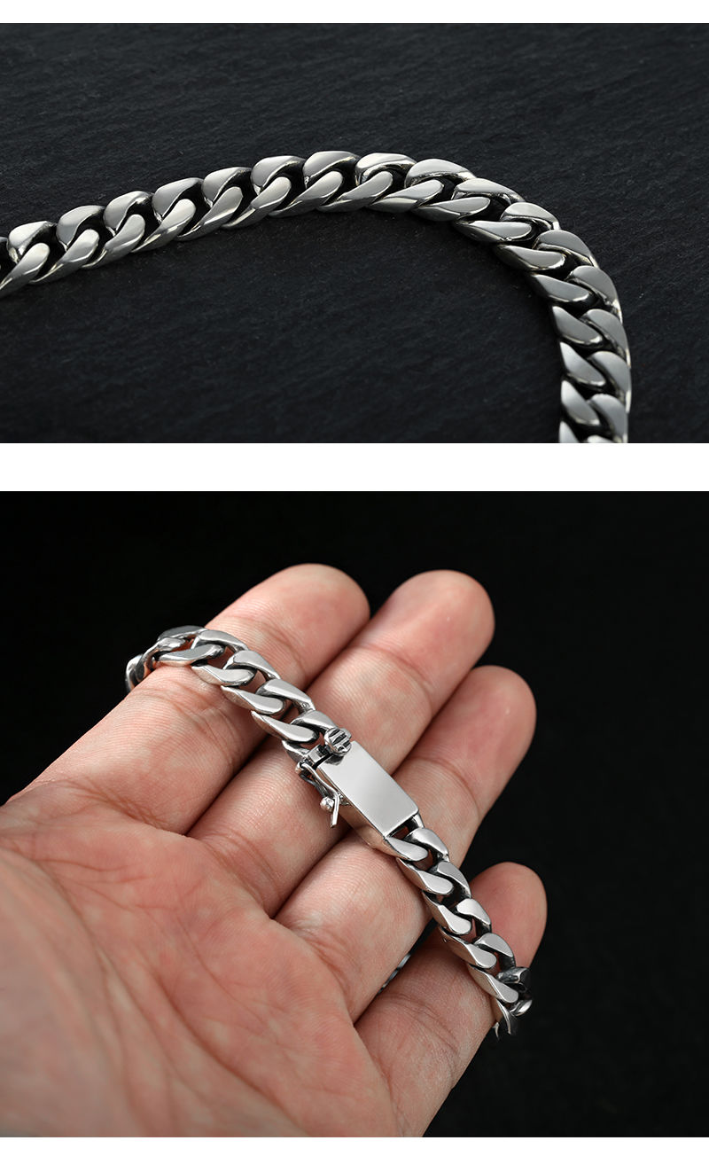 光身环套环插销男士手链足银韩版潮男马鞭链男女情侣款个性简约8毫米